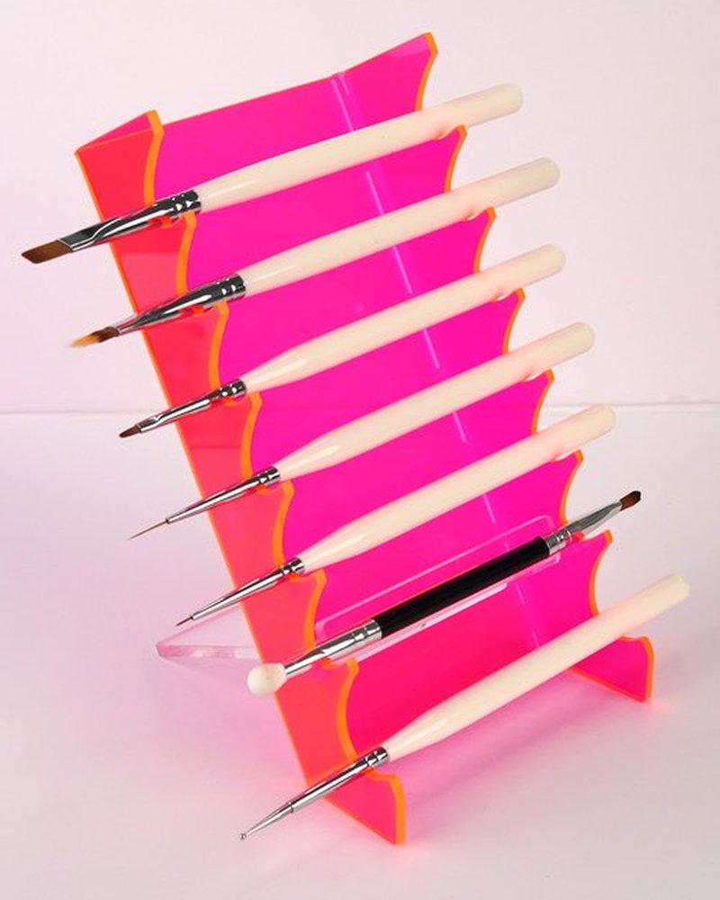 Blingtrail Acrylic Makeup Brush Holder for Vanity, Unique Office Desk Accessories For Women Aesthetic, Pen Display Stand Holder, Makeup Brush Drying Rack, Make Up/Hair/Paint Brush Holder, Pink