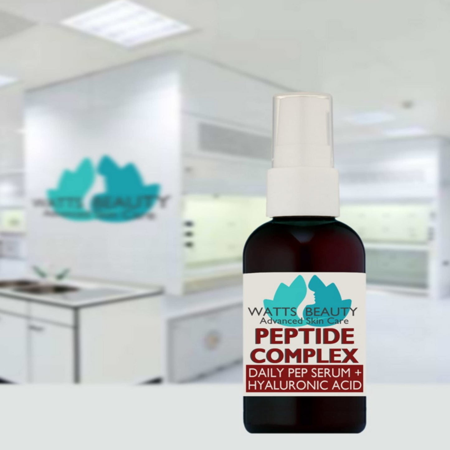 Watts Beauty Peptide Anti-Aging Face Serum - Hyaluronic Acid and Collagen Boosting Peptides Daily Face Care Polypeptide Complex with L-Arginine Firms Wrinkles and Boosts Collagen - 1 oz Pump Bottle