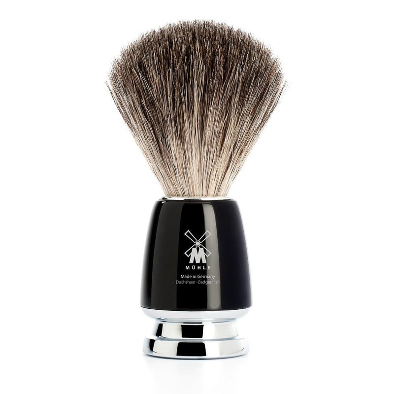 MÜHLE RYTMO Pure Badger Shaving Brush | High-Grade Handle with Chrome Accents | Luxury Shave Accessory for Men