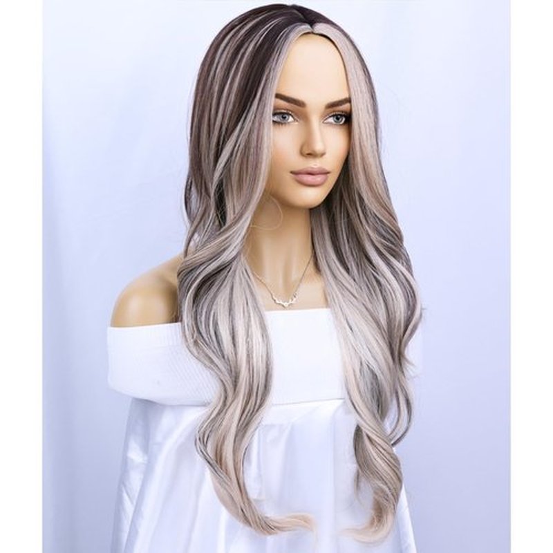 BERON Brown Blonde Wigs Long Wavy Wig for Women Curly Chocolate Highlights Blonde Heat Resistant Synthetic Hair Wigs for Cosplay Party Daily or Used
