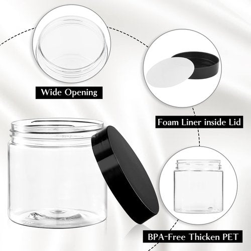 TUZAZO 4 Oz Plastic Container Jars with Lids and Labels BPA Free, Empty Round Clear Cosmetic Slime Jars for Lotion, Cream, Ointments, Body Butter, Makeup, Travel Storage (12 Pack)
