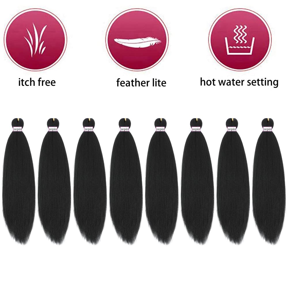 zepin Pre Stretched Braiding Hair 12 Inch 8 Packs Professional Soft Yaki braiding Hair For Braids Hot Water Setting Synthetic Crochet Hair Extensions (12 Inch (Pack of 8), 1B)