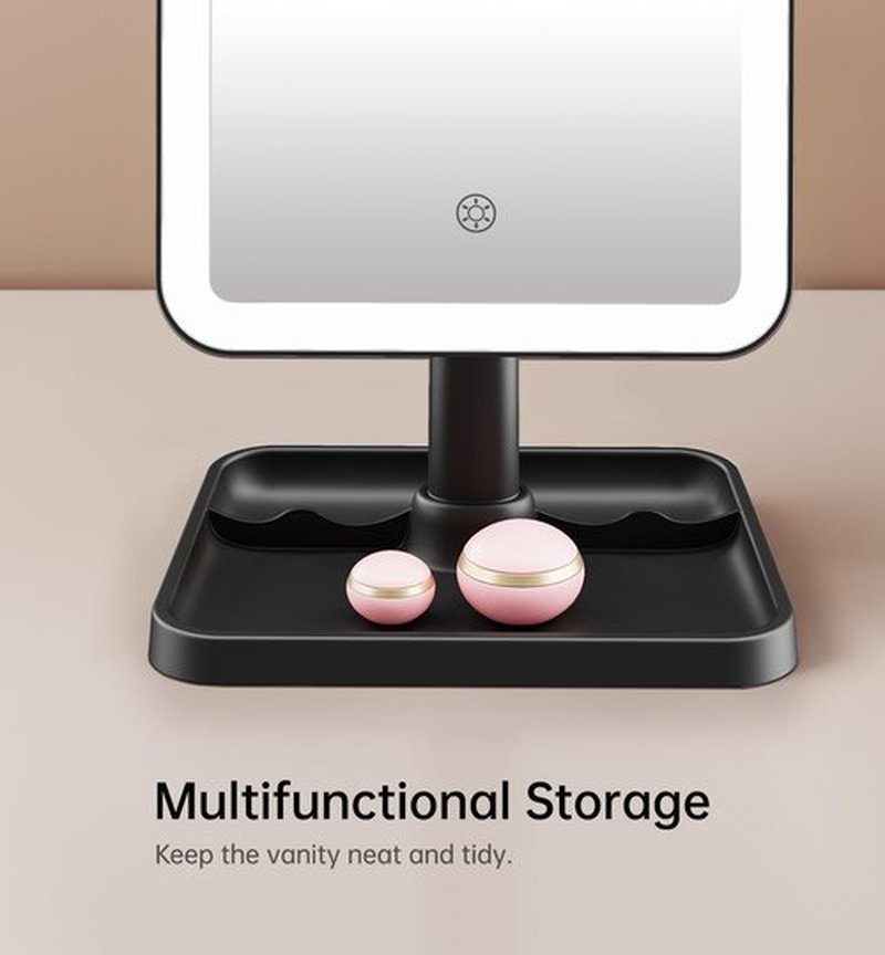 Famihomii Rechargeable Makeup Mirror with Lighting, Lighted Makeup Mirror with 3 Model Lights & 10X Mini Magnifying Mirror, 360° Rotation Durable Table Mirror with Storage, Detachable Design