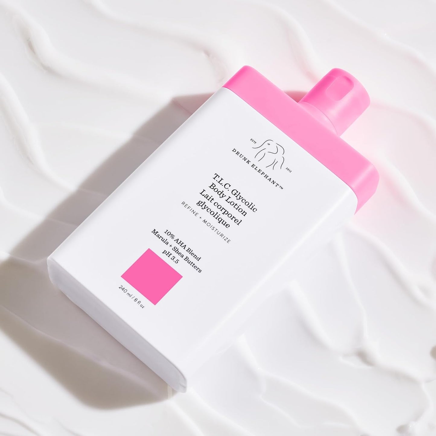 Drunk Elephant T.L.C. Glycolic Body Lotion - 240 ml/8 fl oz - Lightweight 10% Exfoliating AHA Lotion - Clean Clinical Skincare - Cruelty-Free - Free of Essential Oils, Silicones, and Fragrance