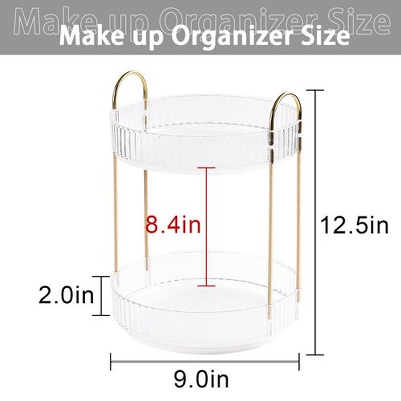 shuang qing Rotating Makeup Organizer for Vanity 2 Tier, High-Capacity Skincare Clear Make Up Storage Perfume Organizers Cosmetic Dresser Organizer Countertop 360 Spinning (Clear)