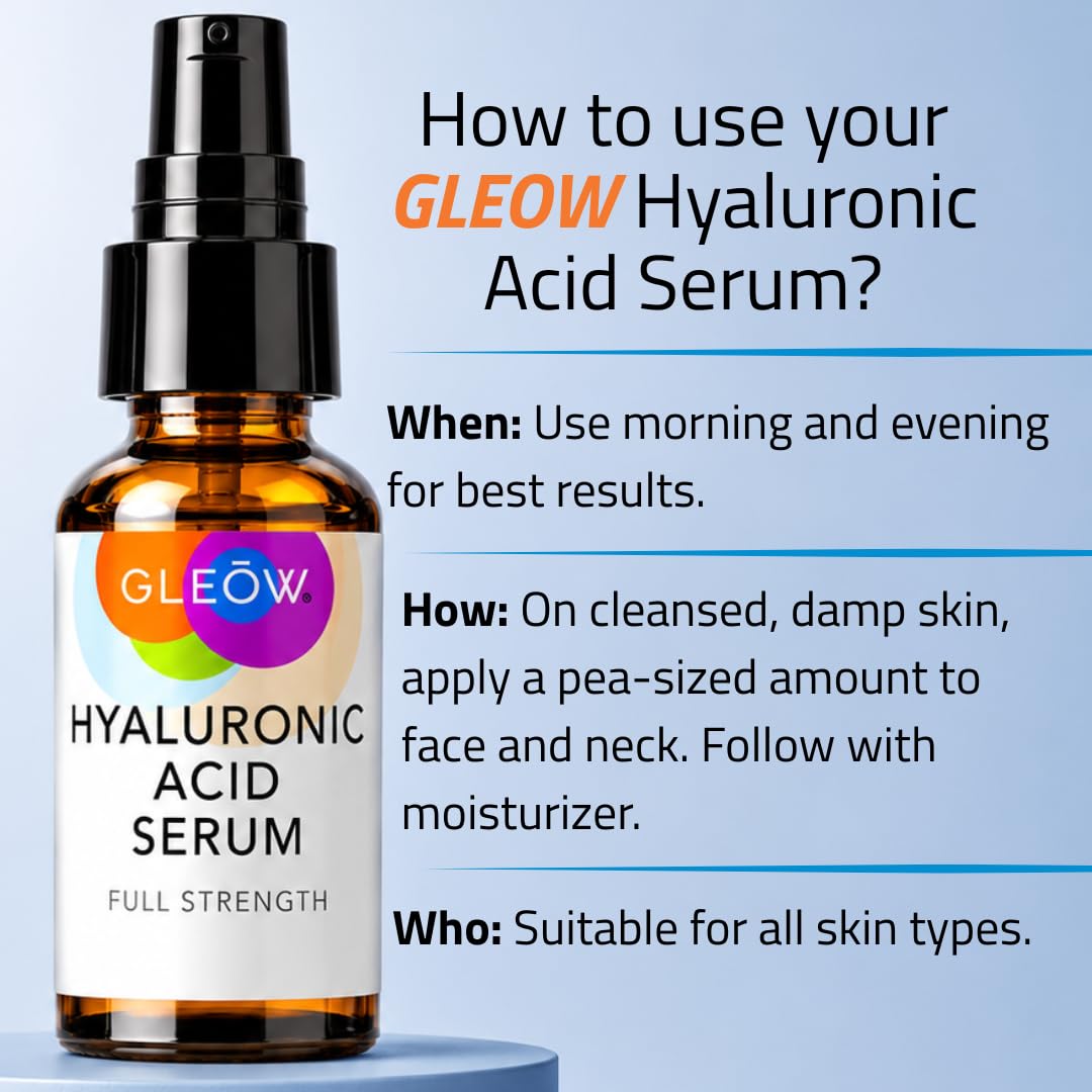 GLEOW New 2024 Pure Hyaluronic Acid Serum for Face - Hydrating Serum for Women - Hyaluronic Acid Pure Face Serum for Women - Face Serum for Dry Skin with Dark Spots 2oz