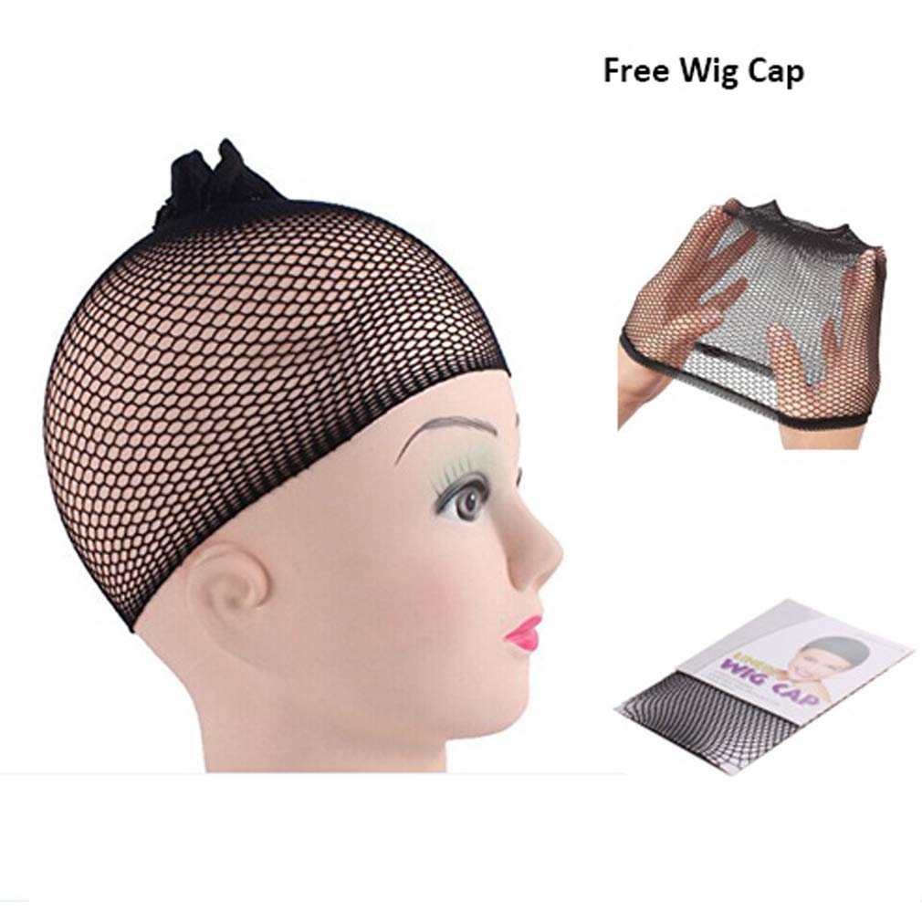 BERON Women's Rainbow Short Straight Bob Wig Rose Net with Wig Cap