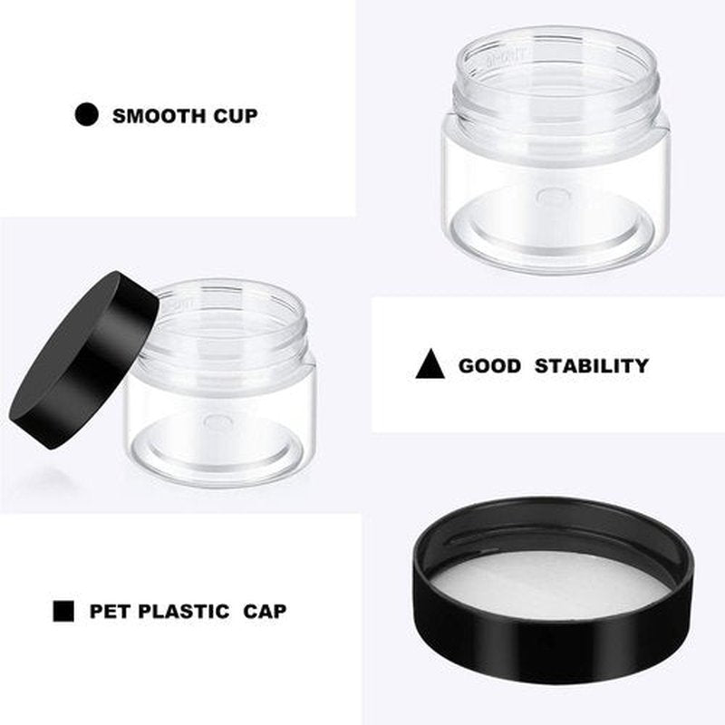 6 Pack Clear Container with Lids Small Plastic Pot Jars Wide Mouth Round Leak Proof Plastic Container Jars with Lid for Travel Storage, Eye Shadow, Nails, Paint, Jewelry (3 oz, Black)