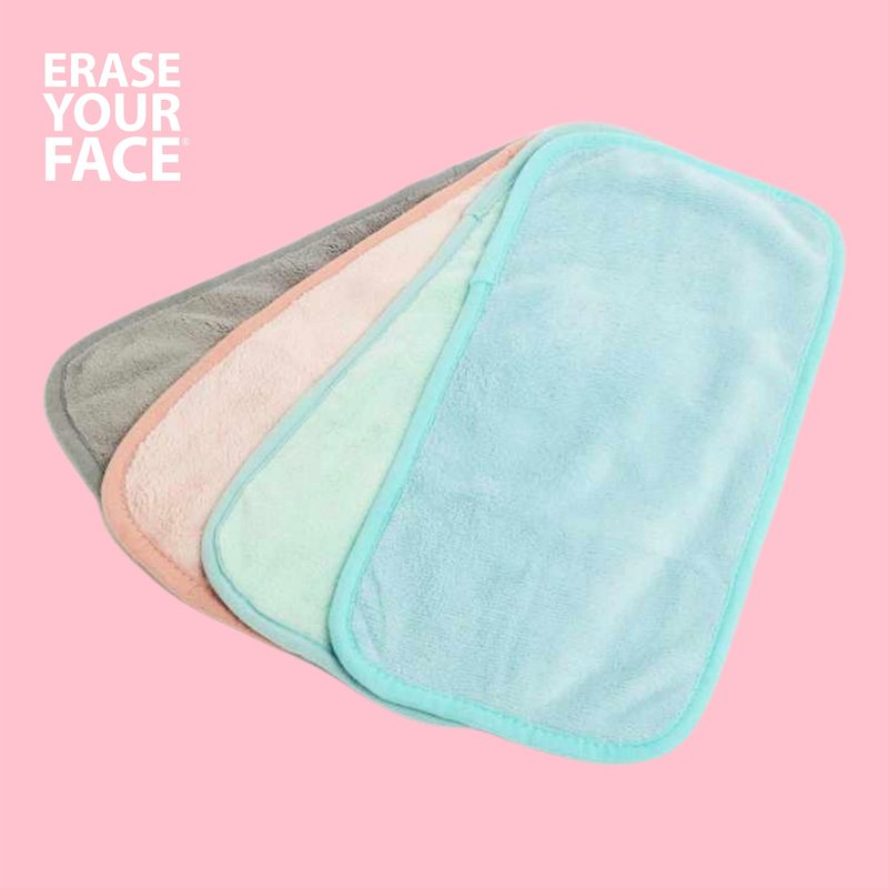 ERASE YOUR FACE Reusable Makeup Remover Cloths - Microfiber Face Towels to Cleanse & Remove Makeup - Water Activated for Sensitive Skin - Multi-Pastel (4 Count)