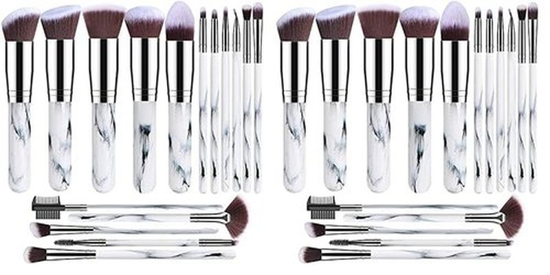 Premium Synthetic Foundation Blending Face Powder Blush Concealers Eye Shadows Make Up Brushes Kit (Marble) (Pack of 2)