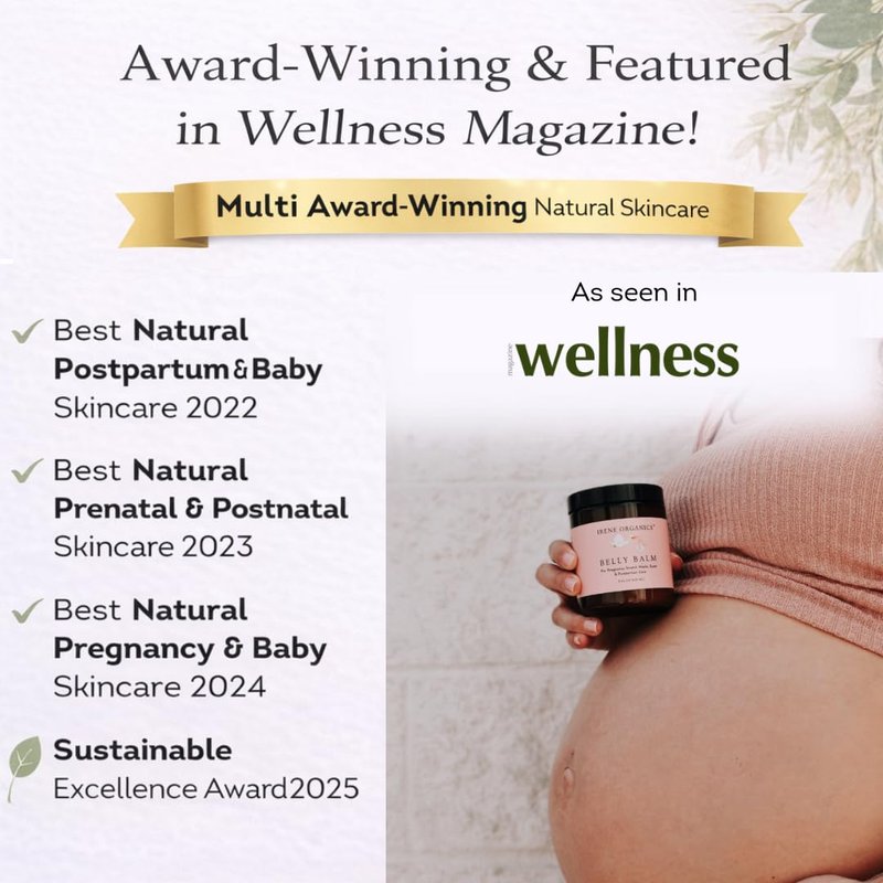 Irene Organics Organic Belly Butter for Pregnancy Stretch Mark Prevention and Treatment Award Winning Anti Stretch Mark Tummy Balm For Pregnancy and Postpartum 8oz - Hydrating Bump Cream