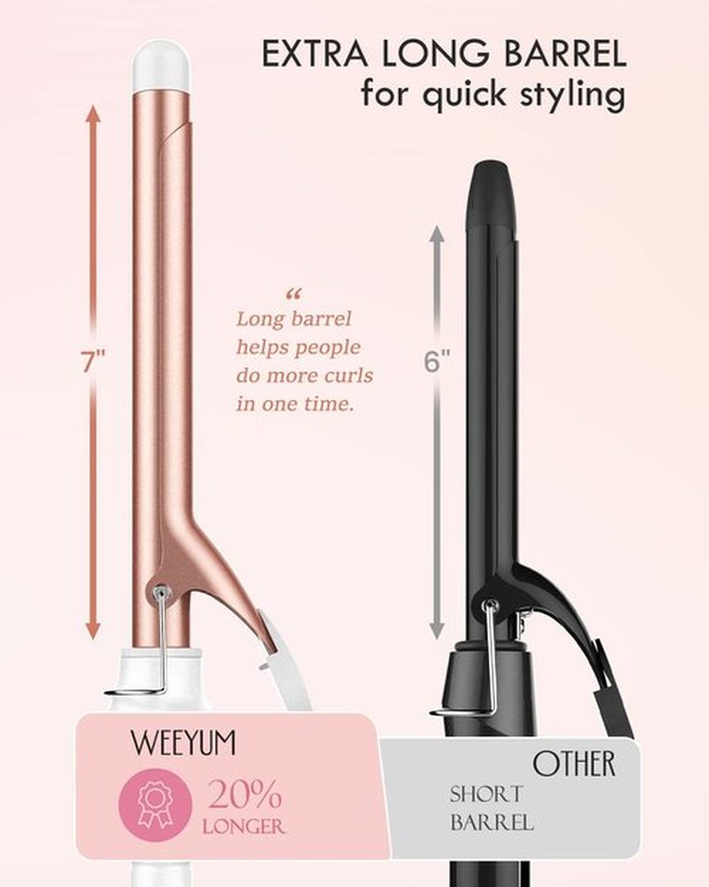 WEEYUM 3/4 Inch Curling Iron, Long Barrel Curling Wand for Hair, Ceramic Tourmaline Hair Curling Iron Double Voltage(100-240V)