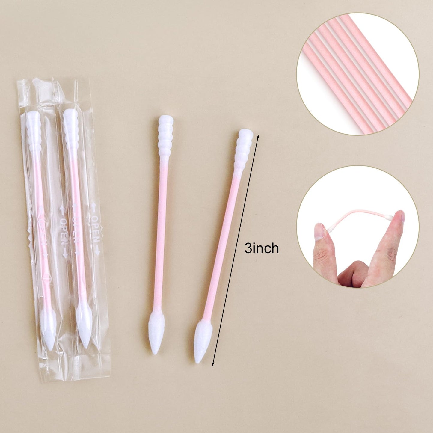 300 Count Cotton Swabs Individually Wrapped, Travel Cotton Swabs, Cotton Stick, Spiral Pointed Cotton Swab, Round Tip Cotton Swab, Individually Wrapped Double Tipped Cotton Swabs for Ear,Makeup