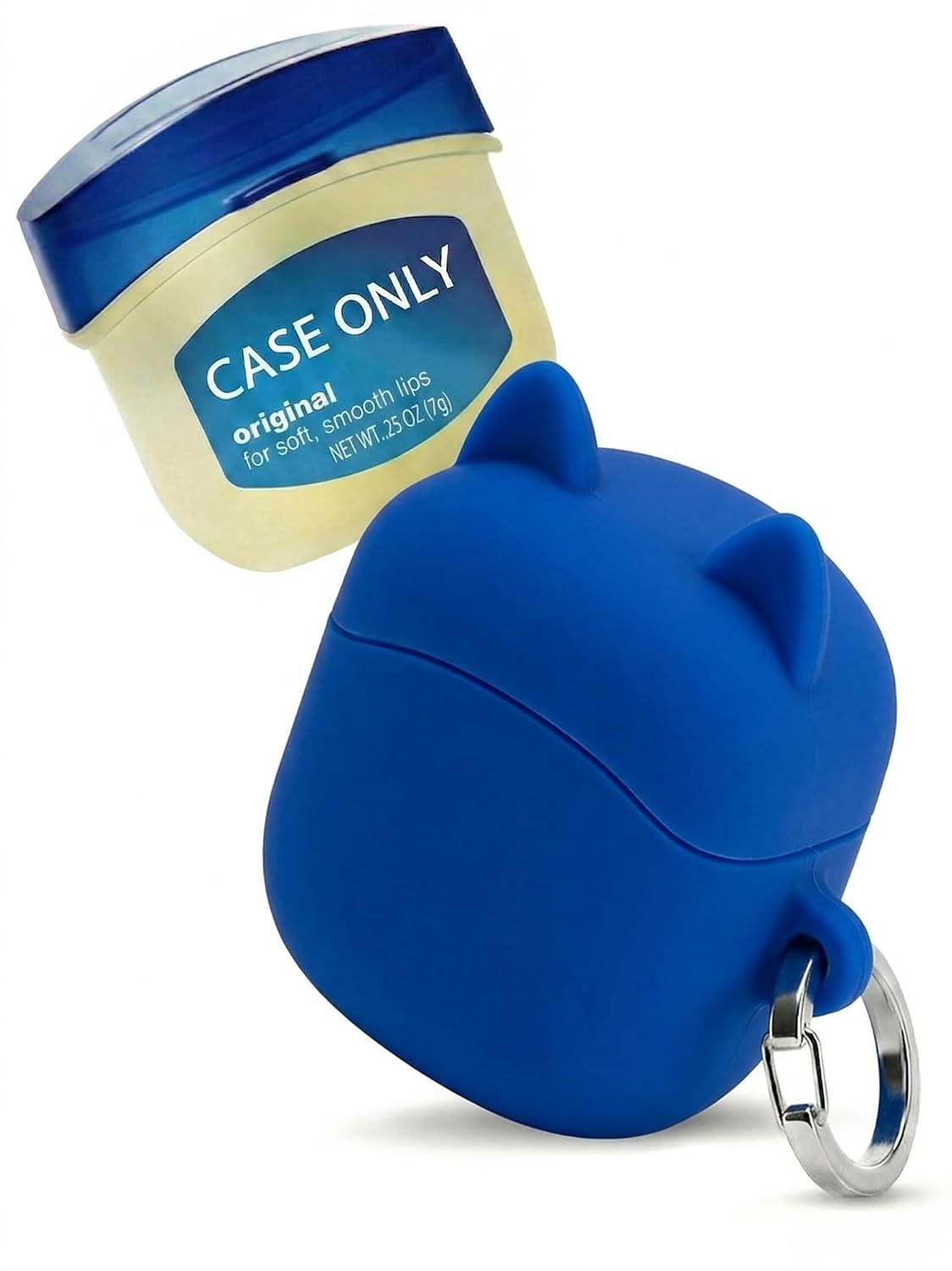 Cute Cat Silicone Case - Portable Keychain Sleeve for Vaseline Lip Therapy 0.25oz | Blue Cat Design