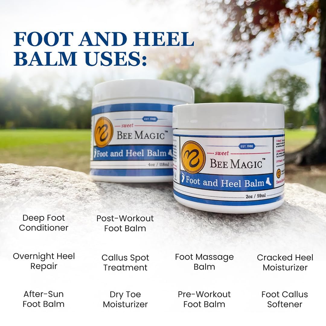 Sweet Bee Naturals Organic Foot Balm - Intensive Heel Balm for Dry Cracked Feet - Natural Moisturizing Treatment for Cracked Heels - Heel Cream Softener for Rough Skin Repair 2 Jars (4 OZ)