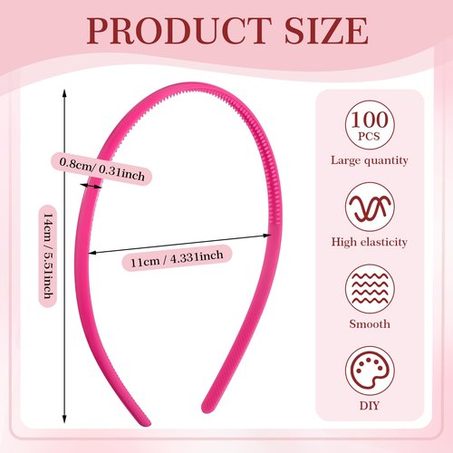XunYee 100 Pcs Plastic Headband Bulk Plastic Headbands with Teeth Plain Headbands Plastic Hair Bands for Women Girls DIY Hair Accessories(Multicolor,8 mm)