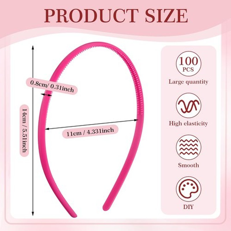 XunYee 100 Pcs Plastic Headband Bulk Plastic Headbands with Teeth Plain Headbands Plastic Hair Bands for Women Girls DIY Hair Accessories(Multicolor,8 mm)