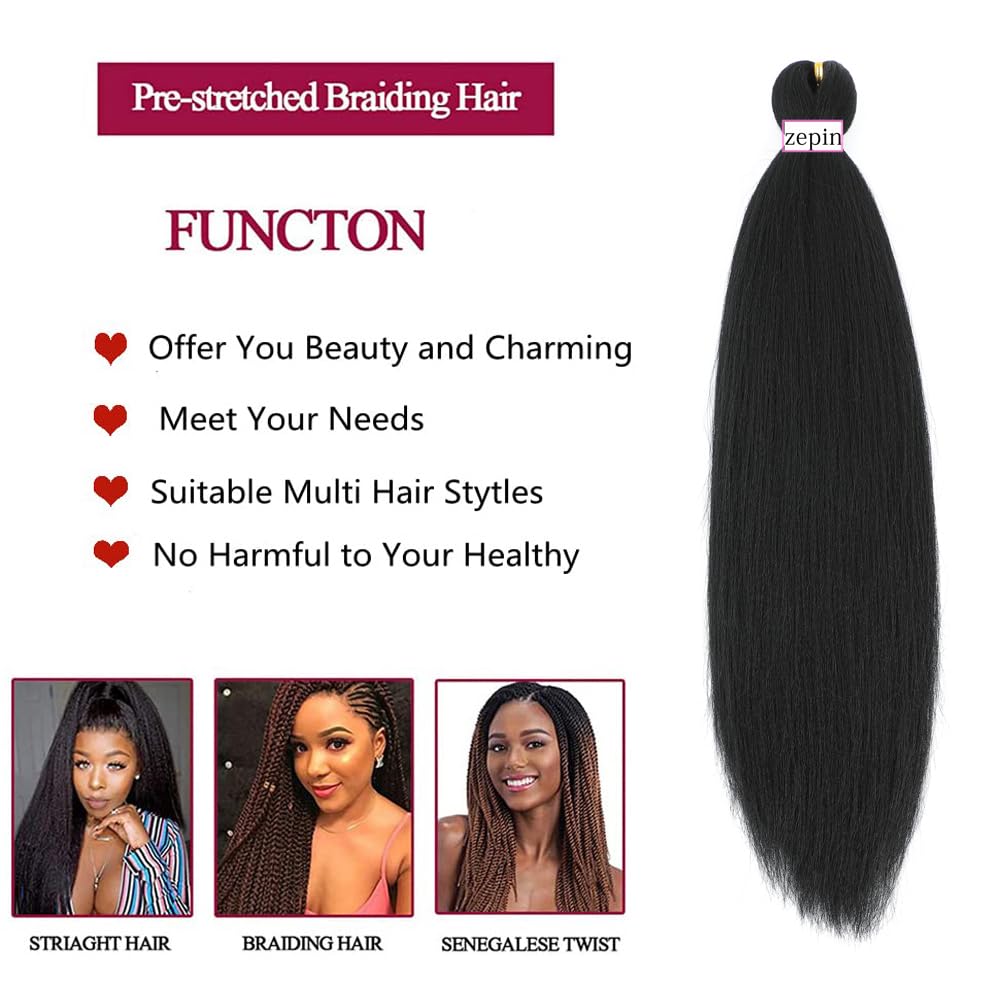 zepin Pre Stretched Braiding Hair 12 Inch 8 Packs Professional Soft Yaki braiding Hair For Braids Hot Water Setting Synthetic Crochet Hair Extensions (12 Inch (Pack of 8), 1B)