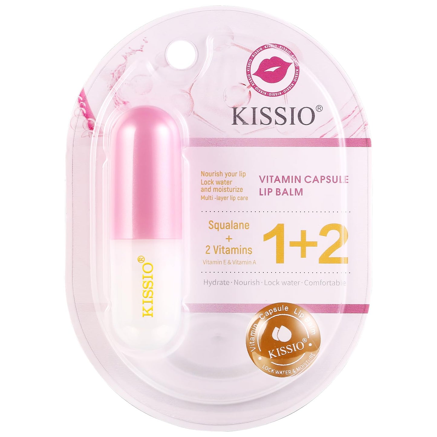 KISSIO Lip Balm,Long Lasting Nourishes and Hydration Lips,Vitamin Lip Balm with Cocoa Seed Butter,Macadamia Seed Oil and Vitamins,Lip care,Cruelty free,0.12 oz