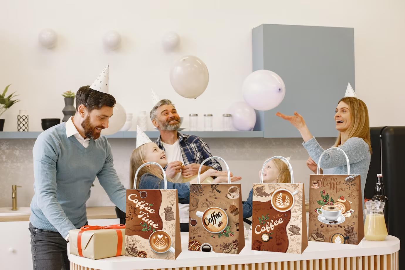 SWZMBFA 12 Pcs Coffee Party Bags Coffee Party Decorations Portable Gift Candy Goodie Treat Paper Bags for Birthday Supplies