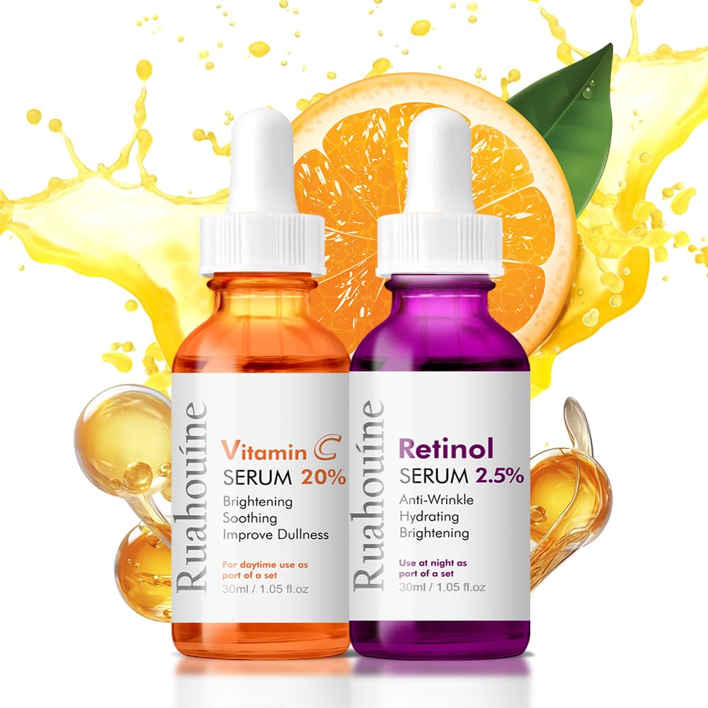 2 Pack Facial Serum, Day-Night Anti Aging Vitamin C Serum Retinol Serum For Face with Retinol & Amino Acids - Boost Skin Collagen,Hydrate & Plump Skin Facial Serum, Skin Care Set