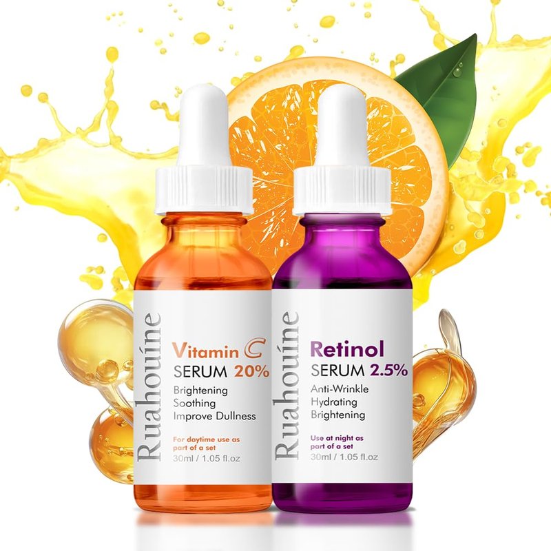 2 Pack Facial Serum, Day-Night Anti Aging Vitamin C Serum Retinol Serum For Face with Retinol & Amino Acids - Boost Skin Collagen,Hydrate & Plump Skin Facial Serum, Skin Care Set