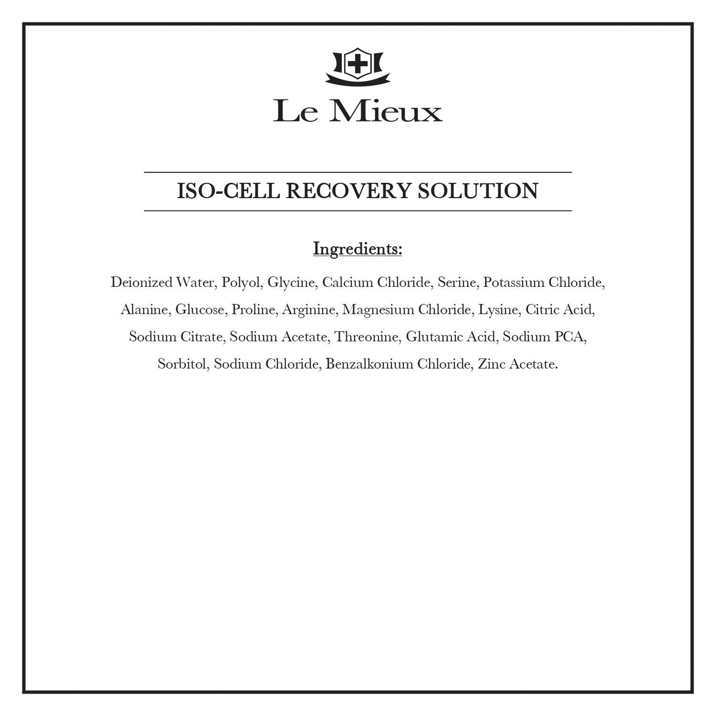 Le Mieux Iso-Cell Recovery Solution Facial Toner - Soothing Face Mist, Hydrating Amino Acid & Mineral Spray to Help Calm Post-Treatment Skin, No Parabens or Sulfates (6 oz / 180 ml)