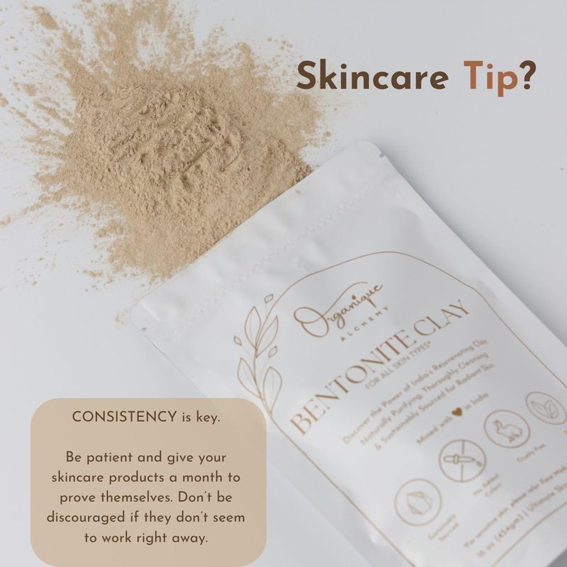Organique Alchemy - Bentonite Clay Powder For Face, Body & Hair, Deep Pore Cleansing & Detox, Indian Healing Calcium & Sodium Clay, For Masks & Bath 8 oz (227g)