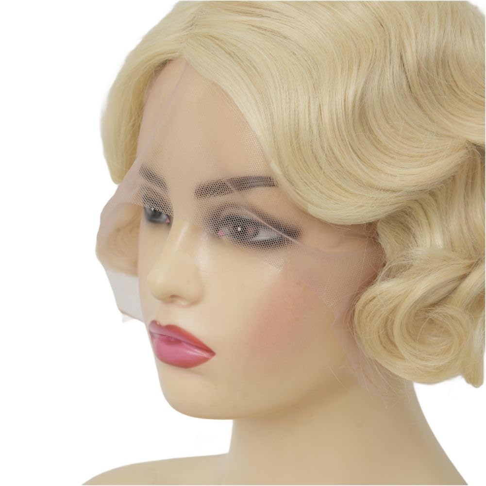 Salaibs Finger Wave Lace Front Wigs for Women Blonde Short Curly 1920s Wig Synthetic Heat Resistant Halloween Cosplay Costume Hair Wig