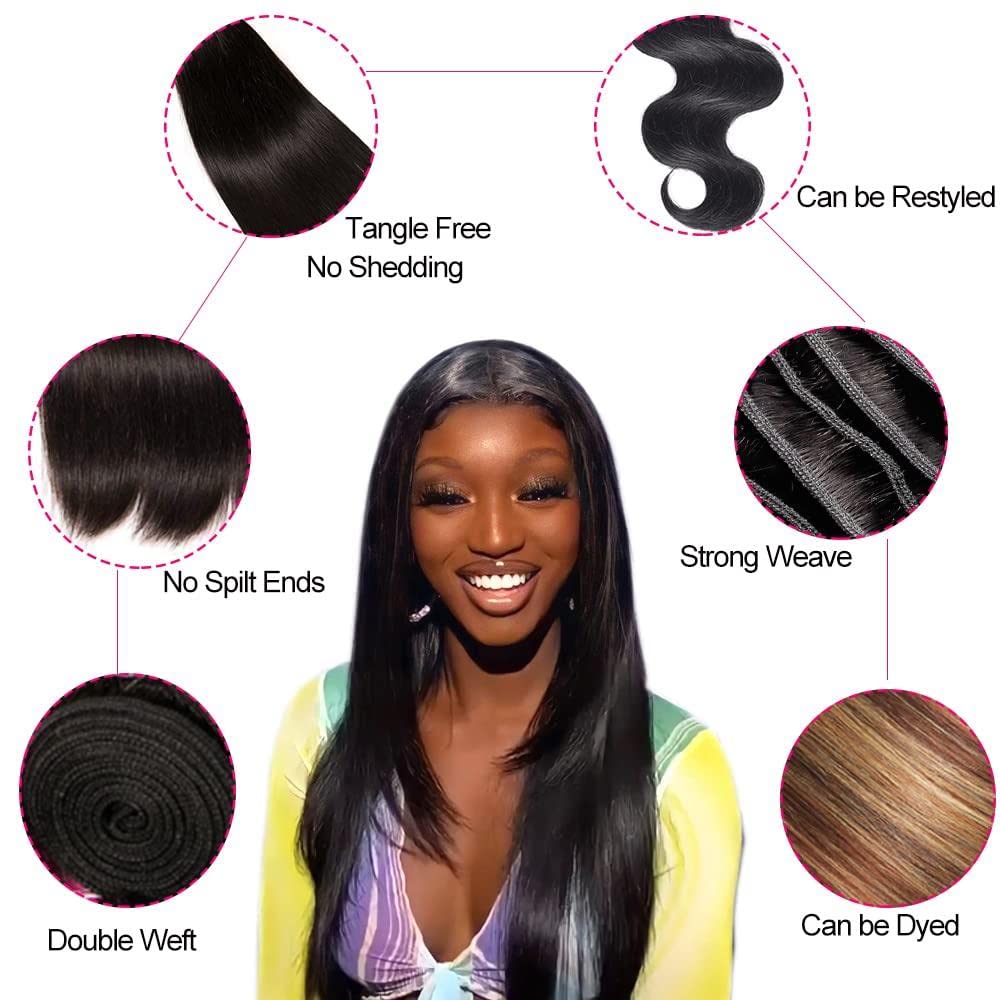 QinMei Virgin Straight Hair 1 Bundles Unprocessed Virgin Straight Brazilian Hair Bundle Remy Human Hair Weave Bundles Natural Black Color(14-inch)