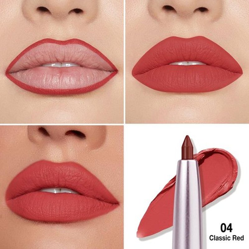 lip liner pencils, Modern Classic Lip Liner, Lip Liner Pigmented Vegan Matte, Lasting Finish Lip Liner, Luxurious Creamy Long Lasting Lip Liner, Prevents Feathering and Fading (04#Red, 1)