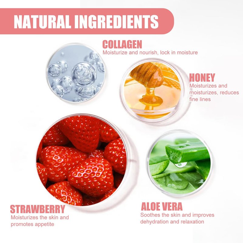 2 Pcs Strawberry & Honey Lip Balm, Lip Mask with Stick, Moisturizing Lip Sleeping Mask Day & Night Lip Care - Hydrate Repair Prevent Dry Cracked Exfoliate (Honey+Strawberry)