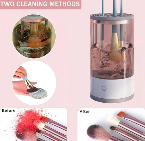Beauty Swirl Cosmetic Brush Cleaner, The Cozy Luna Brush Cleaner, Rechargeable Makeup Brush Cleaner Machine, Automatic Electric Make Up Brush Cleaner (2 PCS - white)