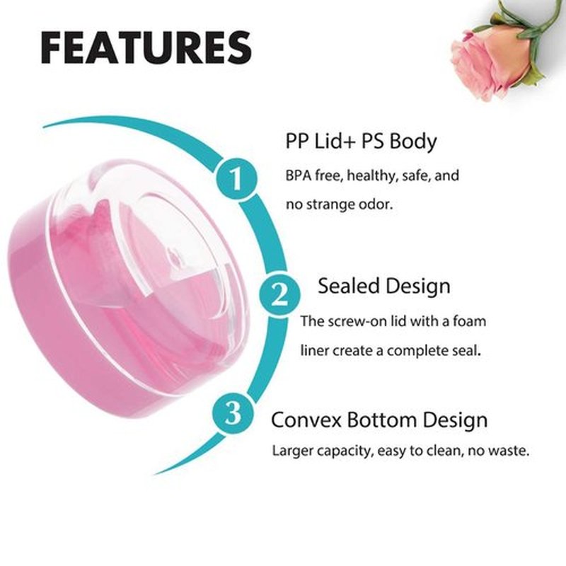 10 Gram Sample Containers with Lids, 100 Pieces Mini Cosmetic Containers, BPA Free Pink Sample Jars for Makeup, Lotion, Eye Shadow, Powder, and Lip Balms