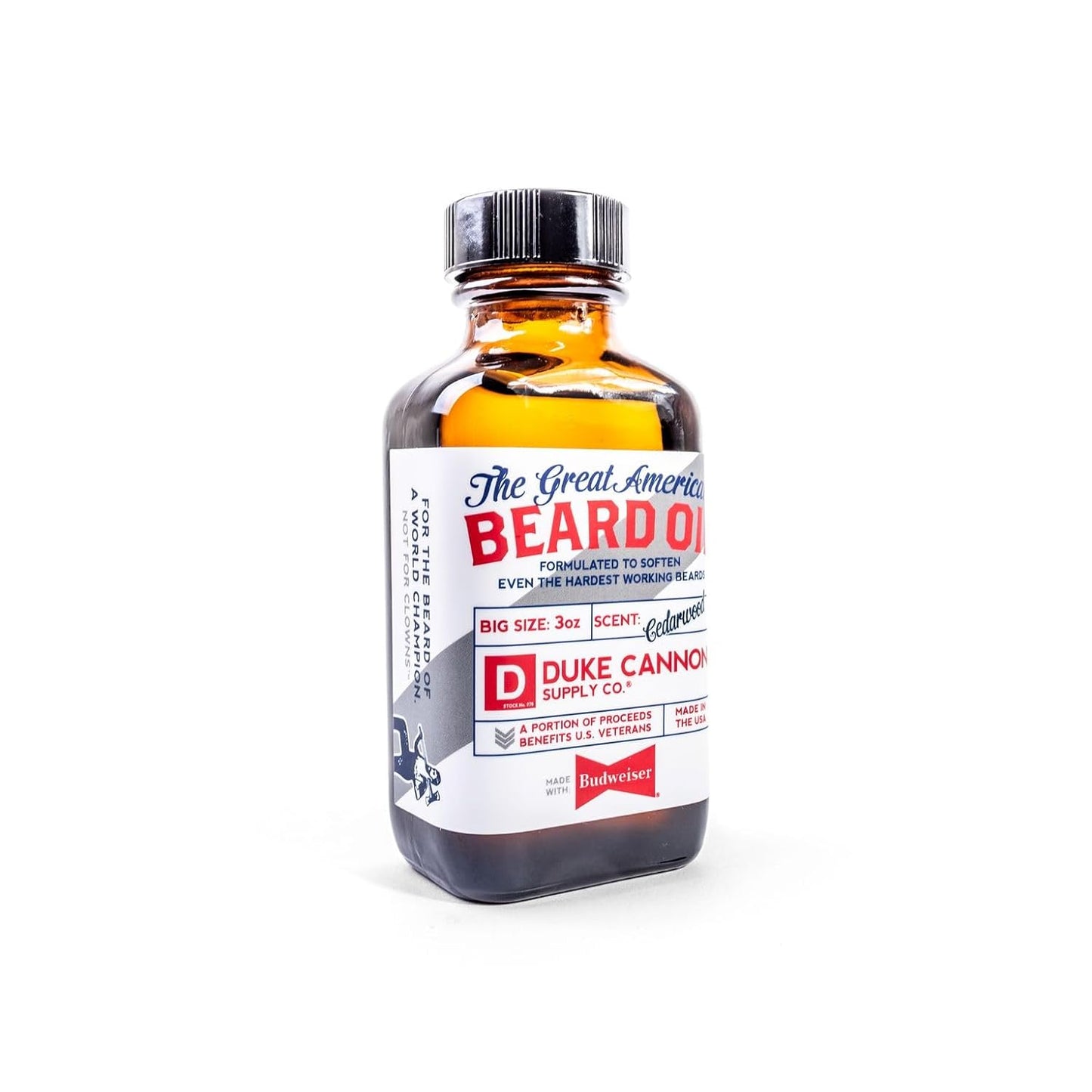Duke Cannon Great American Beard Oil with Budweiser - Natural Conditioning with Apricot Kernel Oils, Warm Cedarwood Scent, 3 oz.