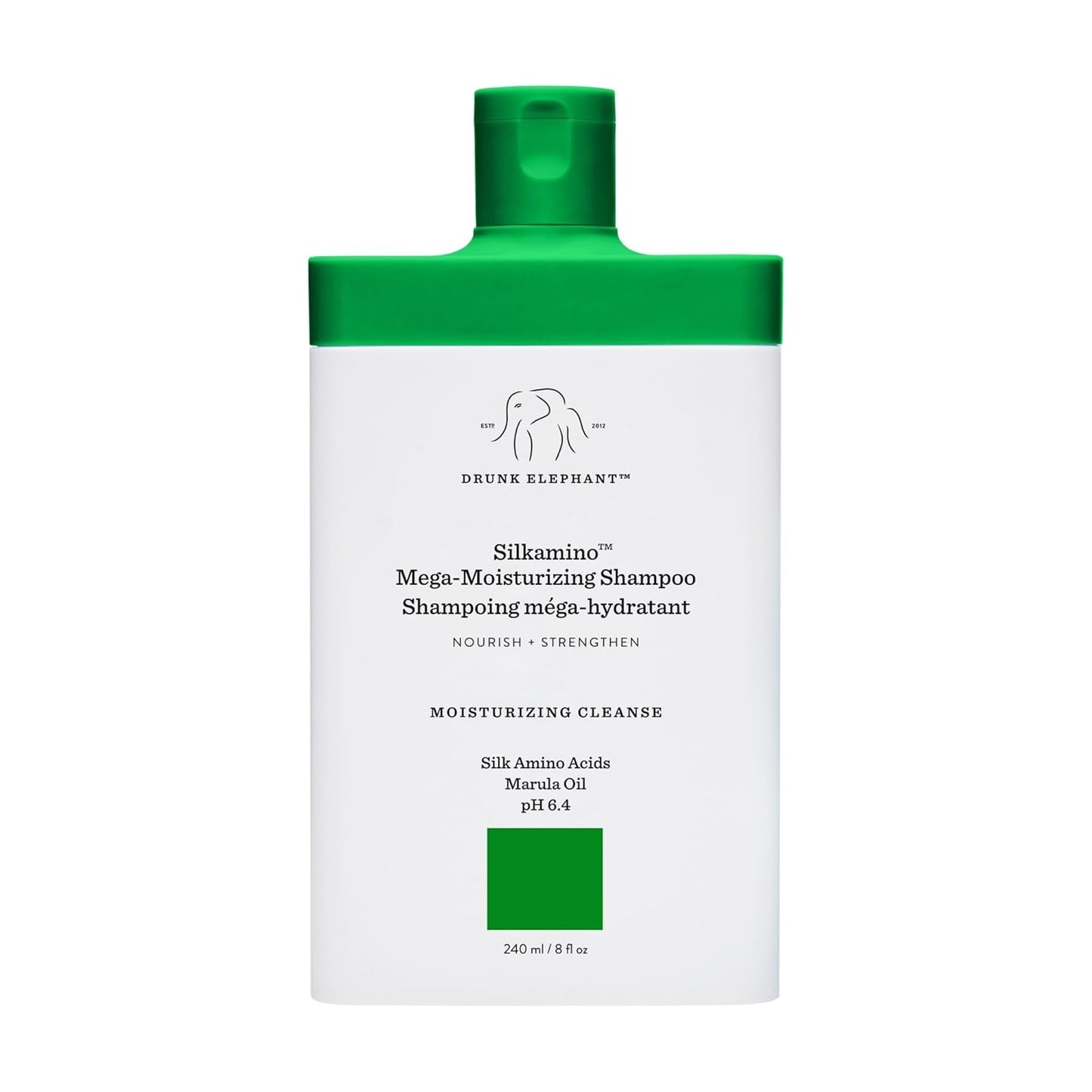Drunk Elephant Silkamino Mega-Moisturizing Shampoo - 240 ml/8 fl oz - Silk Amino Acids - Clean Clinical - Sulfate-Free - Cruelty-Free - Dermatologist-Tested - Free of Essential Oils, Silicones, SLS