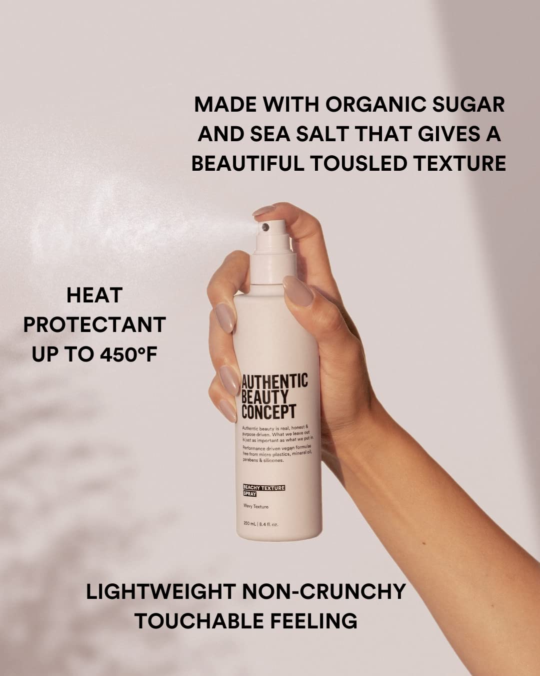 Authentic Beauty Concept Beachy Texture Spray | Texturizing Styling Spray | For Soft, Tousled Beach Waves | All Hair Types | Vegan & Cruelty-free | Silicone-free | 8.4 fl. oz