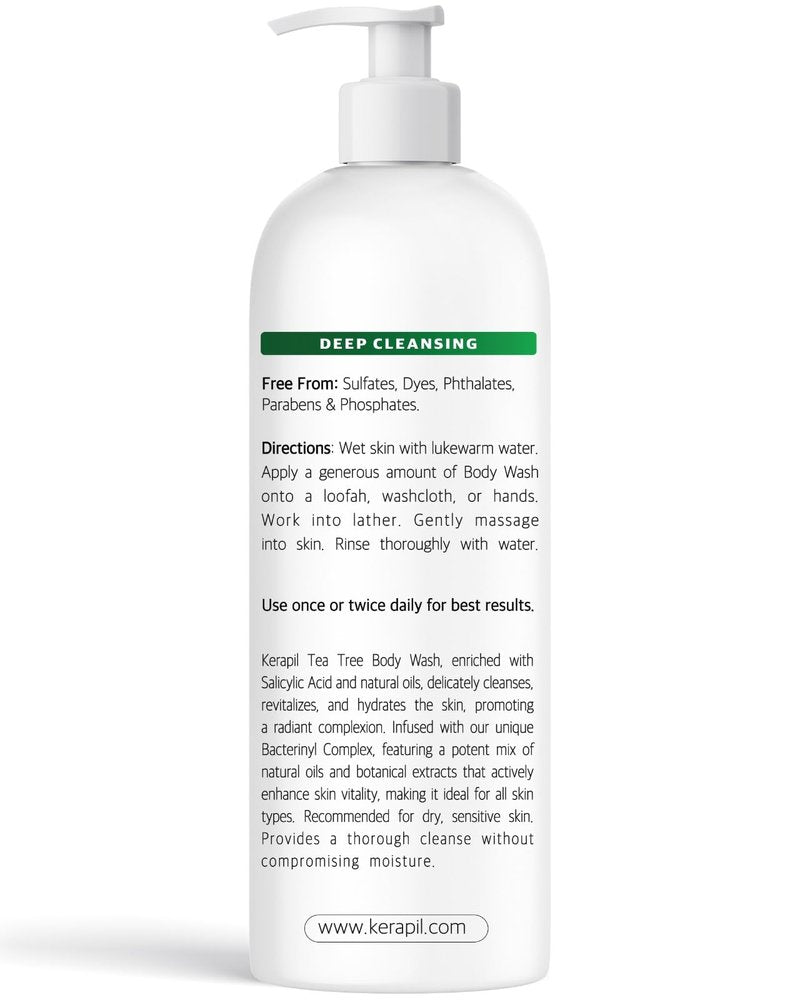 KERAPIL Bacterinyl Tea Tree Oil Body Wash - Antibacterial & Antifungal Support for Ringworm, Body Odors, Athlete’s Foot & Acne, Helps Soothe Itchy, Dry Skin - Made in USA (16 fl oz x 2)