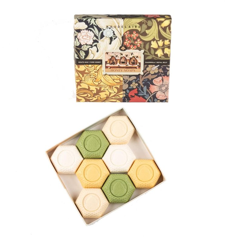 Baudelaire Honey Soaps Fragrances Royal-Jelly Calendula Goat's-Milk Pure-Honey (8 X 1.4oz) Gift-Box 8-Bar