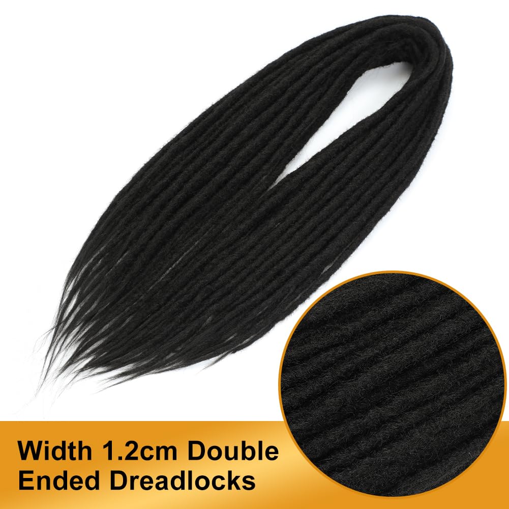 Aguacor Straight Dreadlocks Synthetic Double Ended Dreadlock Extensions 24inches 5 Strands Width 1.2cm Soft DE Black Dreadlock Extensions for Women (5 Strands, 1B#)