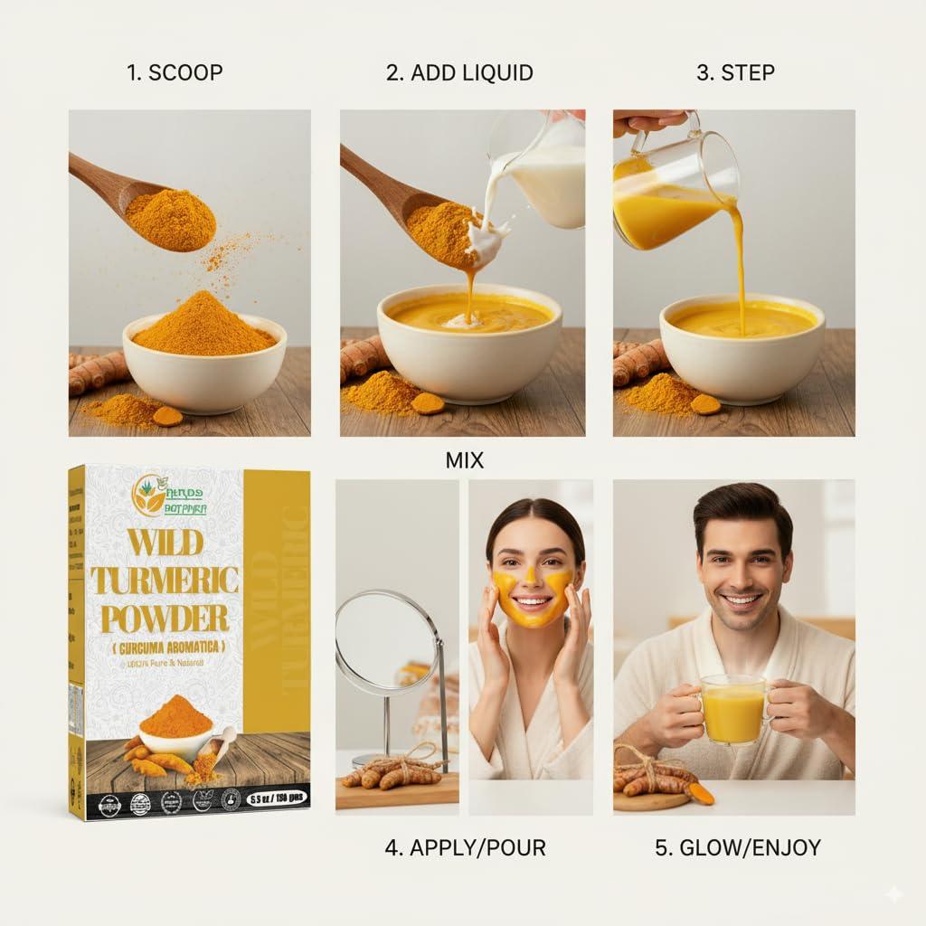 Herbs Botanica Wild Turmeric Powder 100% Pure & Natural Kasturi Haldi for Face, Skin Care & DIY Beauty Natural Face Mask Powder 2 oz