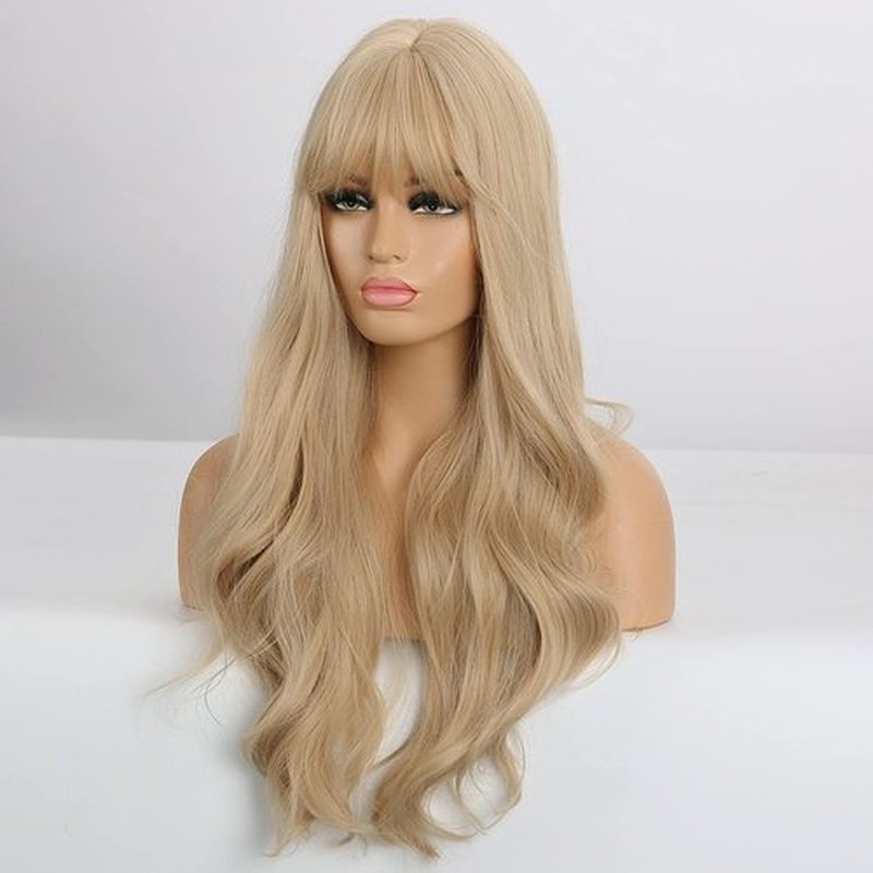 BERON 26 Inches Blonde Wig Long Wavy Wig Blonde Wig with Bangs Golden Blonde Wig for Women Daily and Party Wig Cap Include