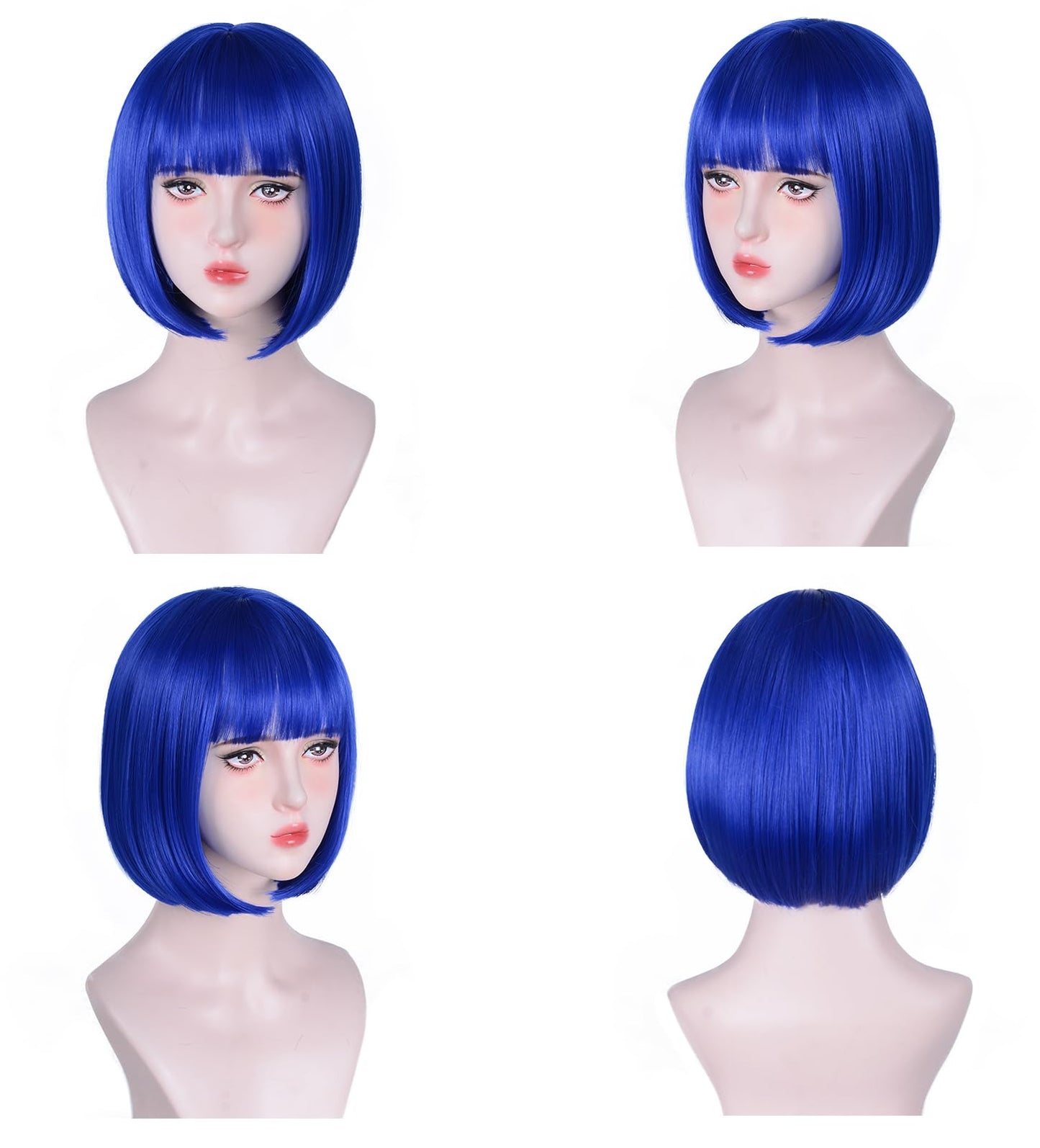 Aida ble Blue Bob Wigs - 12'' Short Bob Wigs for Women Blue Bob Wig With Bangs Super Soft and Easy to Wear Straight Bob Wig, Colorful Synthetic Wig for Daily, Cosplay, Halloween
