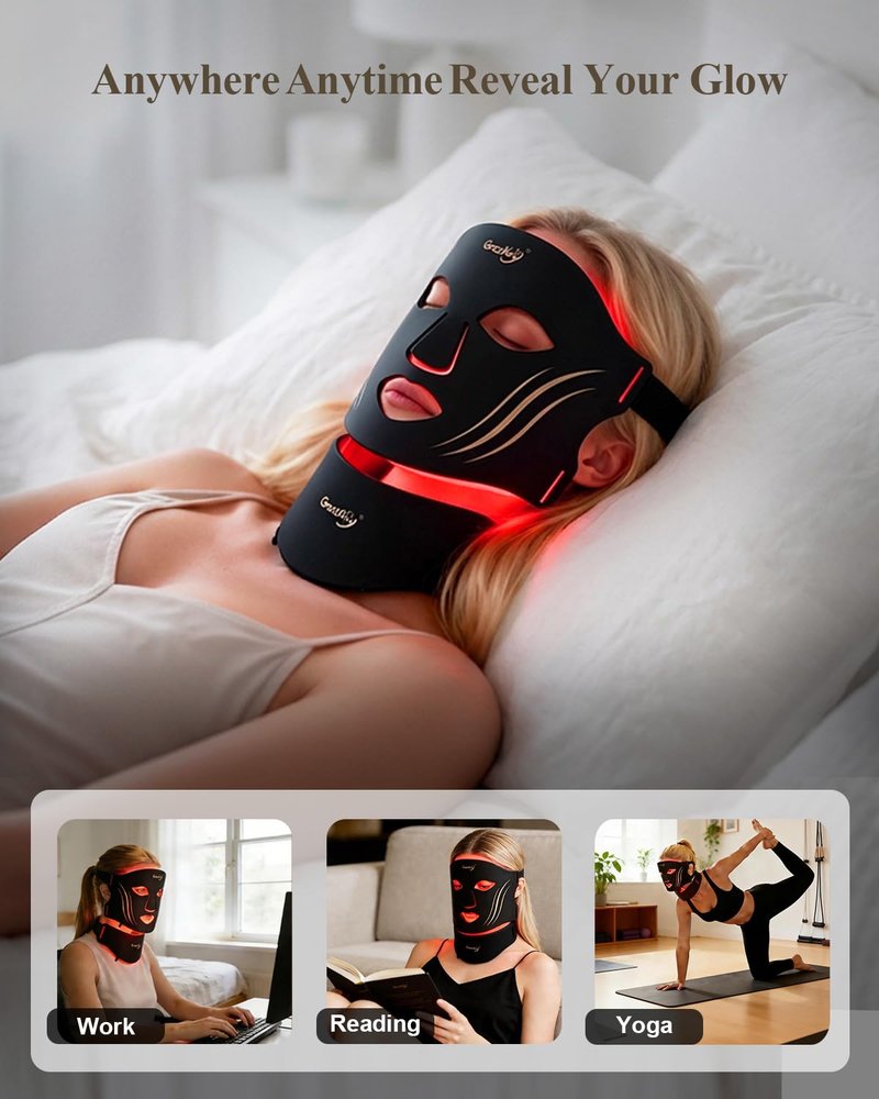 Gracekey Red Light Therapy for Face and Neck, Red Light Therapy Mask with Neck Masks, 2000mAh Rechargeable Light Therapy with Timer for Home Use