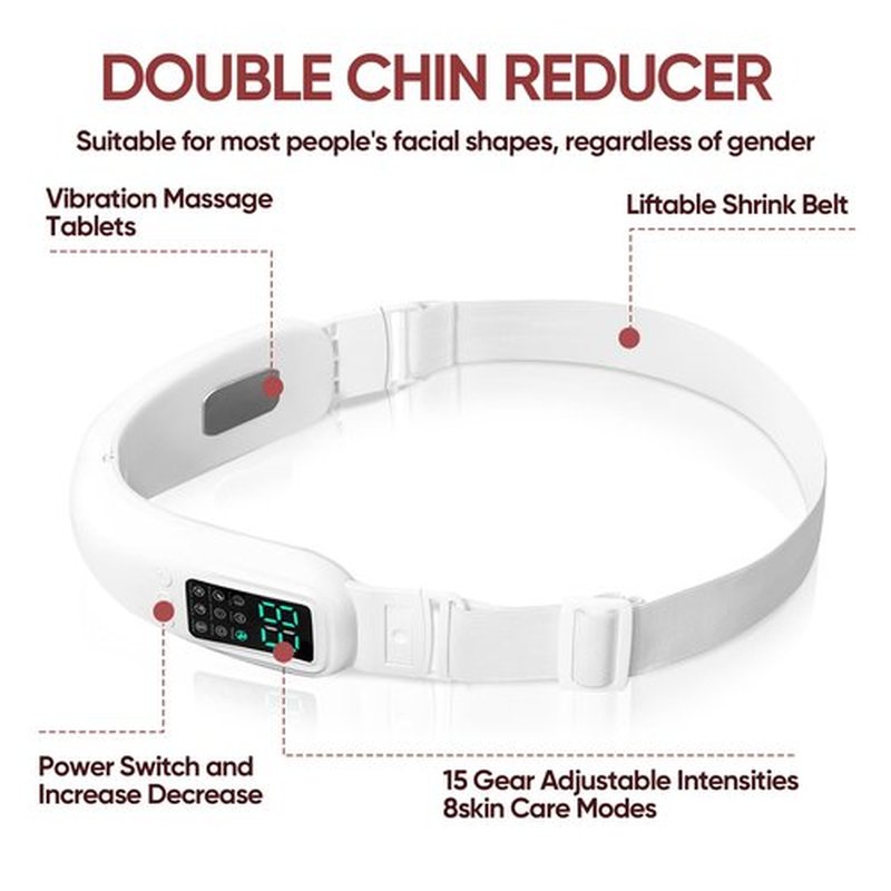Electric Double Chin Device and V-Face Machine with 8 Modes and 15 Gear Adjustable Intensities - Intelligent Double Chin Machine for V-face