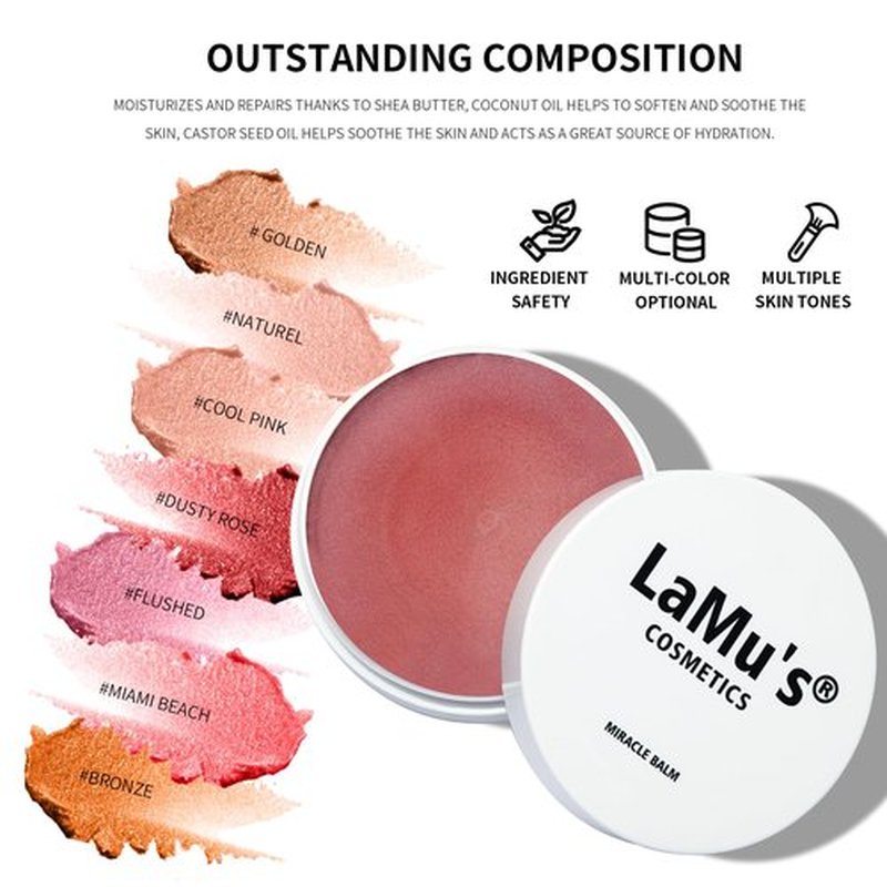 Lamu's Cosmetics Moisturizing Miracle Balm, Multi Glow Balm,Face Balm, Face Blush Cream Blush for Cheeks,Radiant Finish, Hydrating,Natural Glow,Shimmer Balm 50g/ 1.75 Oz (FLUSHED)
