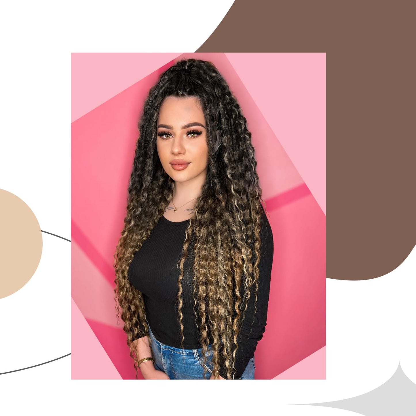 HANNE 24 Curly Double Ended Wavy Dreadlock Extensions for Women and Men 10 Strands Handmade Wools Hippie Style Locs Crochet Hair Extensions Ombre Brown Goddess DE Dreads Extensions (24 inch, MT1B/27)