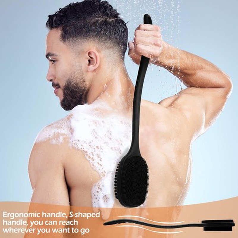 VWMYQ Silicone Back Scrubber for Shower, Bath Body Brush with Long Handle, Double Sided Shower Brush for Shower Exfoliating and Massage Can Produce Rich Foam, Long Handle Back Scrubber for Men