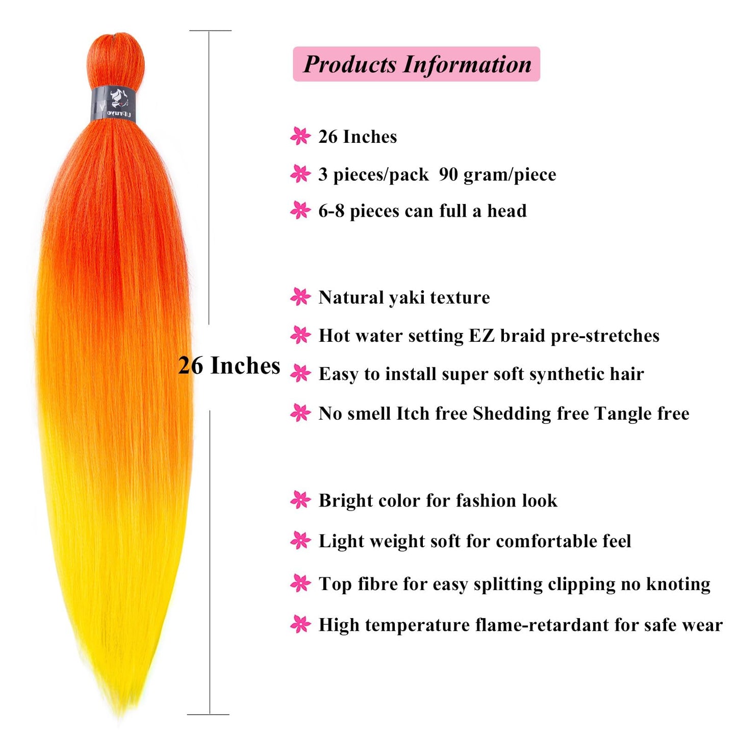UPruyo Red Orange Yellow Ombre Braiding Hair Pre Stretched Kanekalo Colored Braiding Hair Extensions for Braiding Box Braids Prestretched Pre Sectioned Braiding Hair Ombre 26 inch