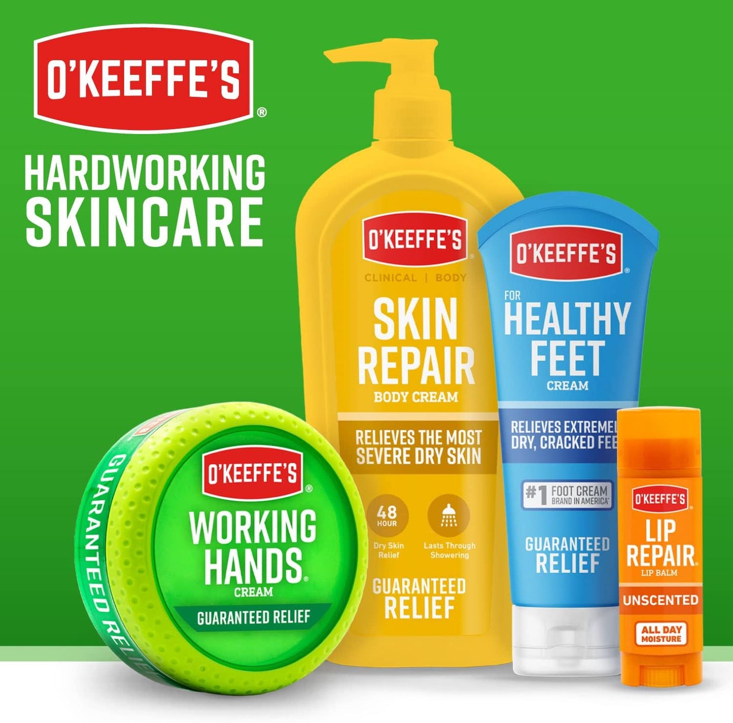 O'Keeffe's Working Hands Hand Cream, 6.8 oz Jar and Healthy Feet Foot Cream, 6.4 oz Jar - Repairing Skincare for Extremely Dry, Cracked Hands and Feet